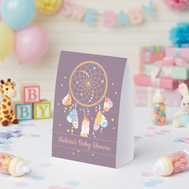 Tribal Dreamcatcher Baby Shower Purple Paper Table Tent (Creator Uploaded)