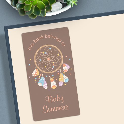 Tribal Dreamcatcher Boho Baby Bookplate Brown