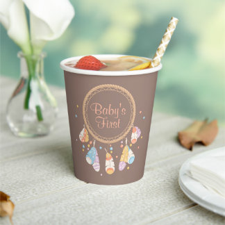 Tribal Dreamcatcher Boho Baby First 1st Birthday B Paper Cups