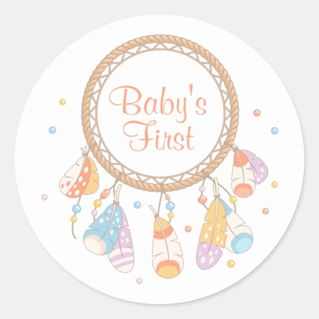 Tribal Dreamcatcher Boho Baby First 1st Birthday Classic Round Sticker (Front)
