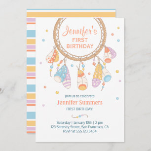Tribal Dreamcatcher Boho Baby First 1st Birthday Invitation
