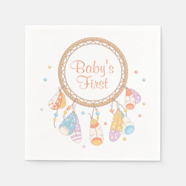 Tribal Dreamcatcher Boho Baby First 1st Birthday Napkins (Front)