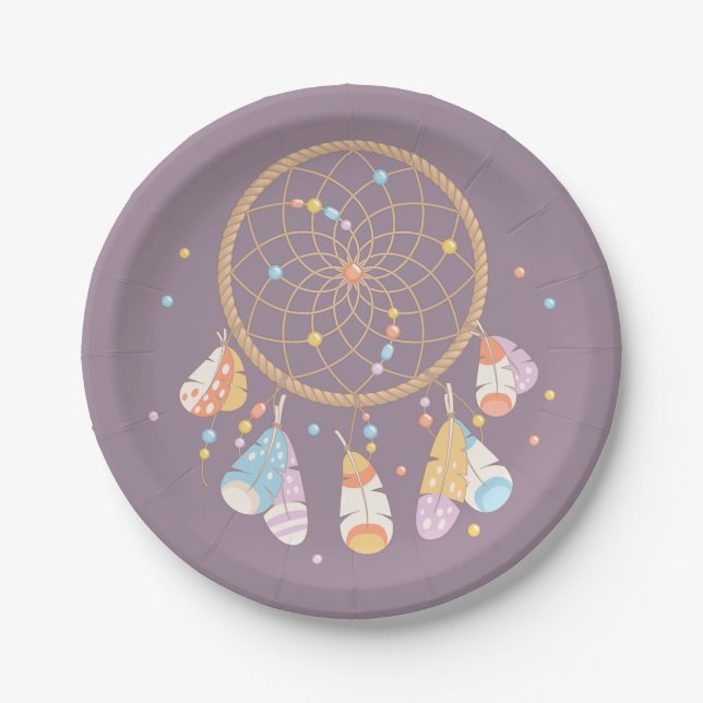 Tribal Dreamcatcher Boho Baby Purple Paper Plates (Front)