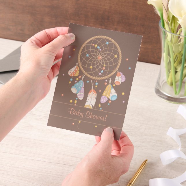 Tribal Dreamcatcher Boho Baby Shower Brown Insert Vellum Invitations (Handheld)
