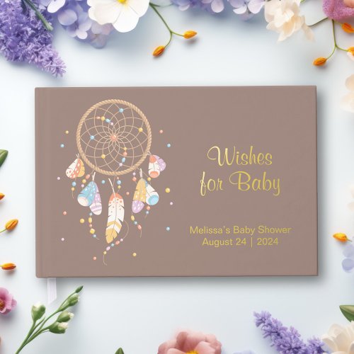 Tribal Dreamcatcher Boho Baby Shower Foil Brown Foil Guest Book