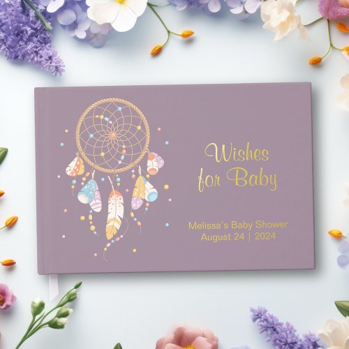 Tribal Dreamcatcher Boho Baby Shower Foil Purple Foil Guest Book