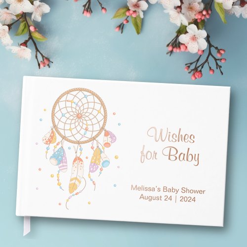 Tribal Dreamcatcher Boho Baby Shower Foil White Foil Guest Book