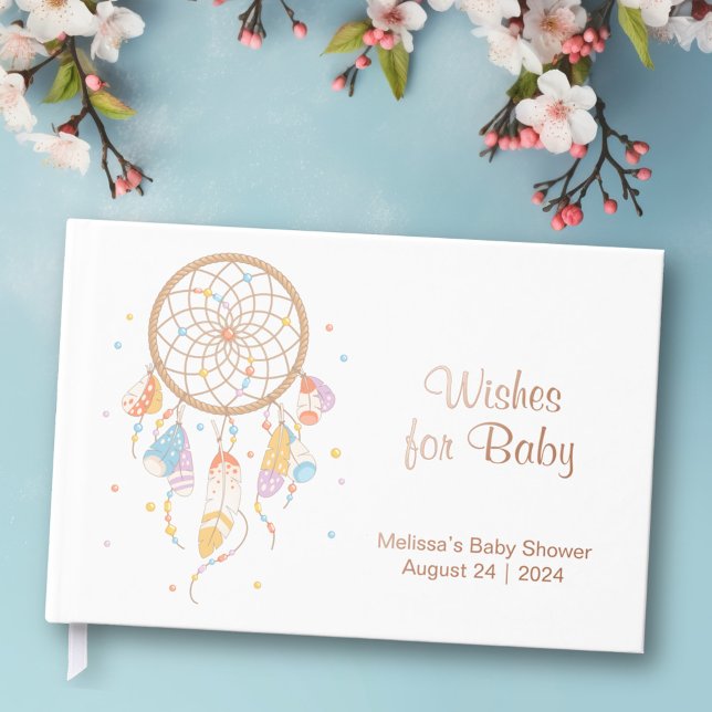 Tribal Dreamcatcher Boho Baby Shower Foil White Foil Guest Book (Creator Uploaded)