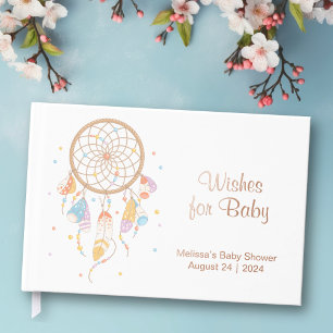 Tribal Dreamcatcher Boho Baby Shower Foil White Guest Book