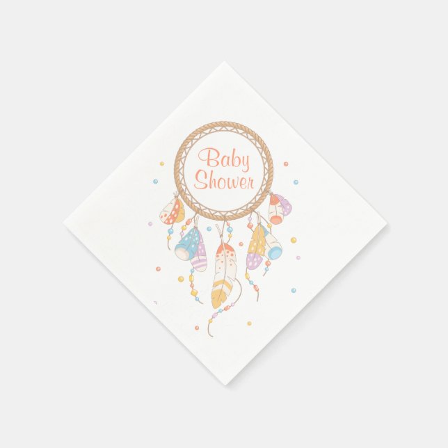 Tribal Dreamcatcher Boho Baby Shower Napkins (Corner)