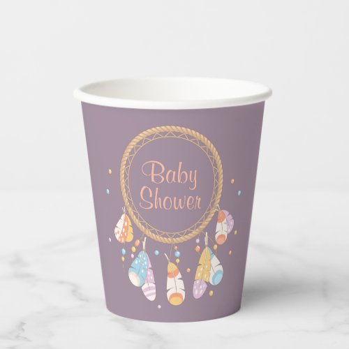 Tribal Dreamcatcher Boho Baby Shower on Purple Paper Cups