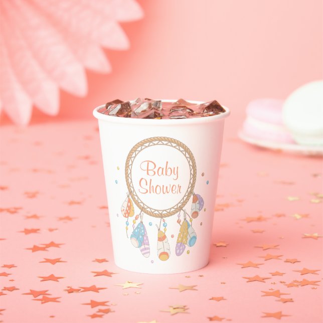 Tribal Dreamcatcher Boho Baby Shower Paper Cups (Insitu)