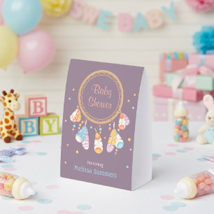 Tribal Dreamcatcher Boho Baby Shower Purple Paper Table Tent