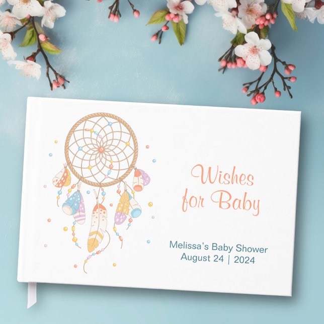 Tribal Dreamcatcher Boho Baby Shower White Guest Book (Creator Uploaded)