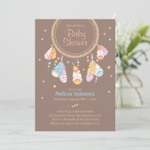 Tribal Dreamcatcher Boho Brown Baby Shower Invitation