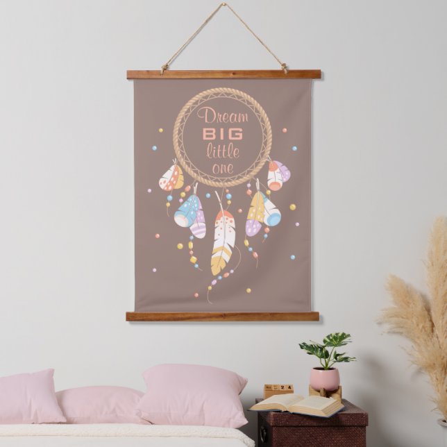 Tribal Dreamcatcher Boho Brown Quote Hanging Tapestry (Bedroom)