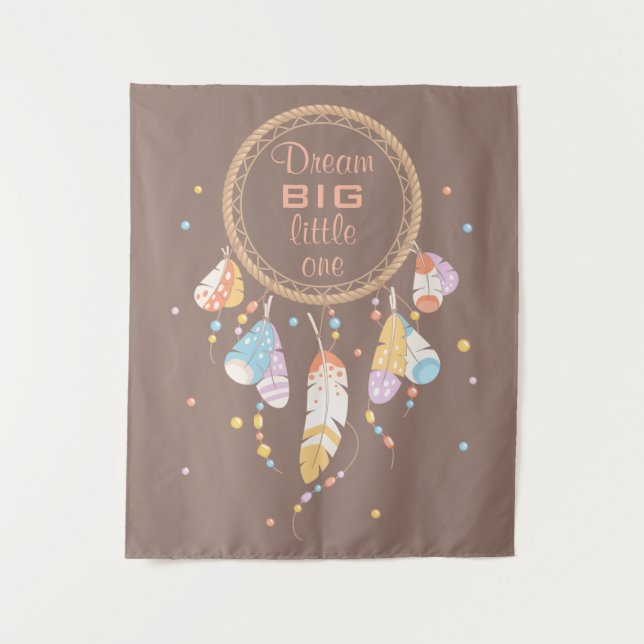 Tribal Dreamcatcher Boho Brown Quote Tapestry (Front)