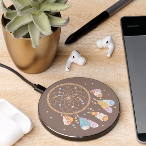 Tribal Dreamcatcher Boho Brown Wireless Charger