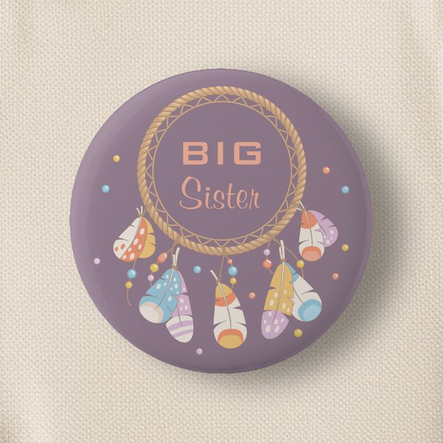 Tribal Dreamcatcher Boho New Baby Big Sister Pinback Button (Creator Uploaded)