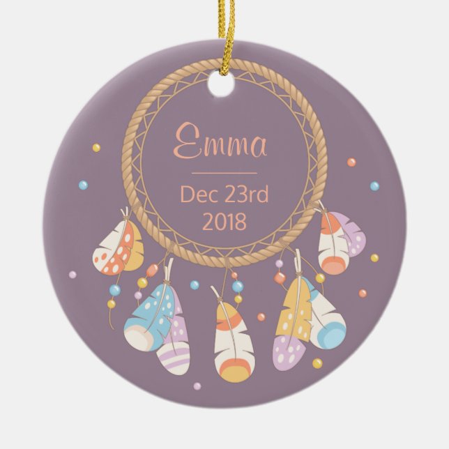 Tribal Dreamcatcher Boho New Baby Keepsake Ceramic Ornament (Front)