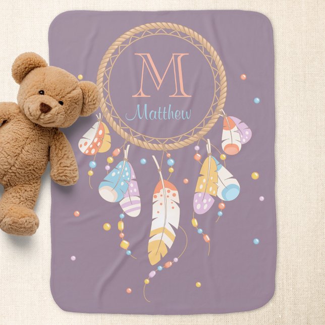 Tribal Dreamcatcher Boho Purple Monogram Swaddle Blanket (Creator Uploaded)