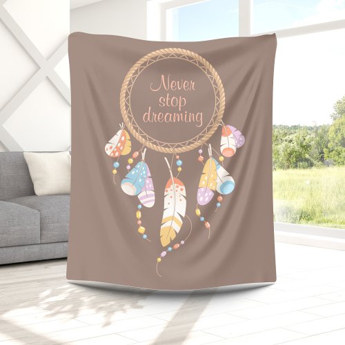 Tribal Dreamcatcher Boho Quote Brown Fleece Blanket