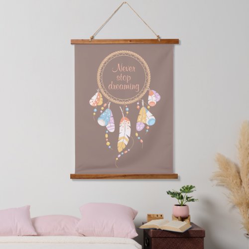 Tribal Dreamcatcher Boho Quote Brown Hanging Tapestry