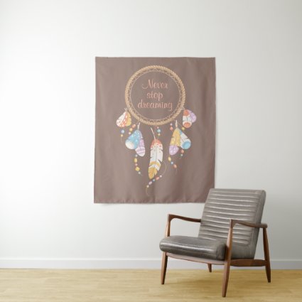 Tribal Dreamcatcher Boho Quote Brown Tapestry