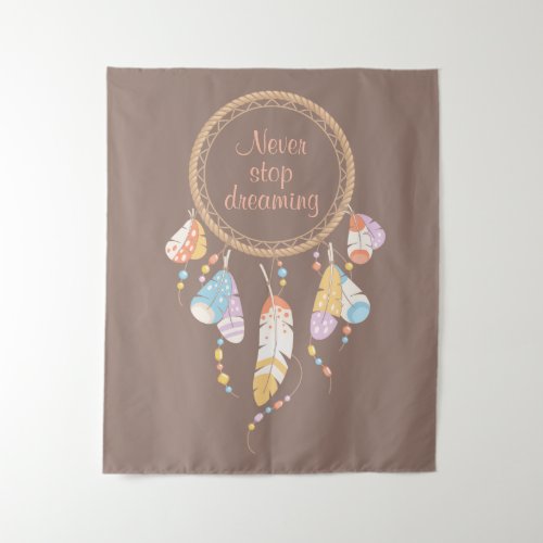 Tribal Dreamcatcher Boho Quote Brown Tapestry