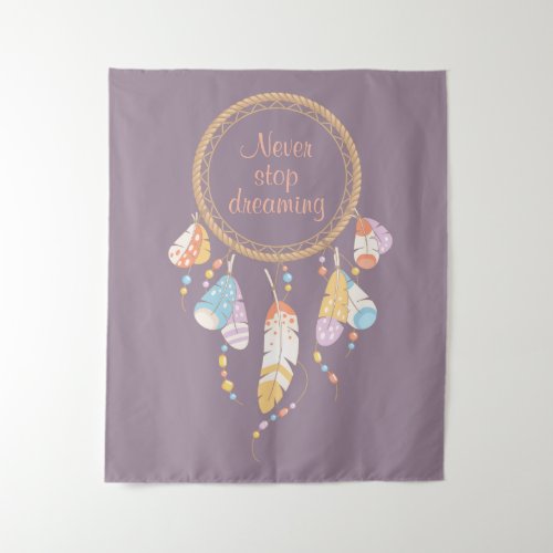 Tribal Dreamcatcher Boho Quote Purple Tapestry