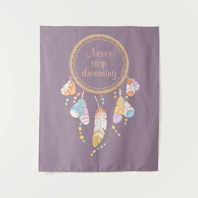 Tribal Dreamcatcher Boho Quote Purple Tapestry (Front)