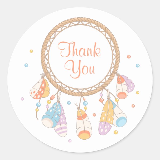 Tribal Dreamcatcher Boho Thank You Classic Round Sticker (Front)