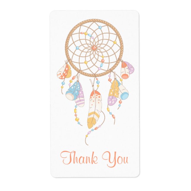 Tribal Dreamcatcher Boho Thank You Label (Front)