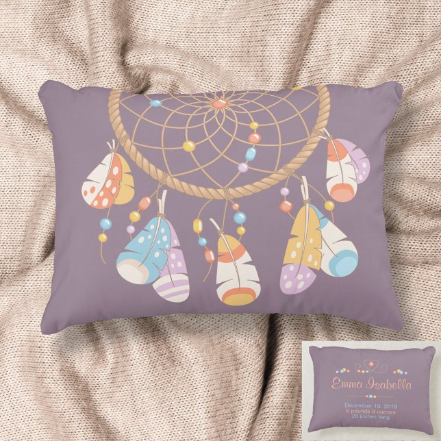 Tribal Dreamcatcher New Baby Name Birth Keepsake Accent Pillow (Creator Uploaded)