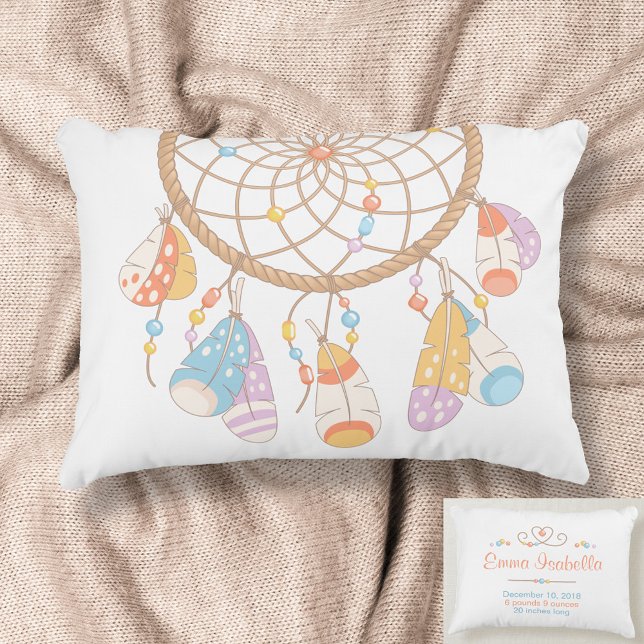 Tribal Dreamcatcher New Baby Name Birth Keepsake Accent Pillow (Creator Uploaded)