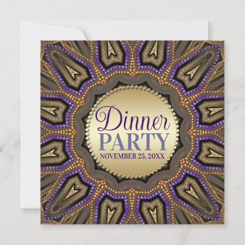 Tribal Earth Orange Purple Gold Dinner Party Invitation
