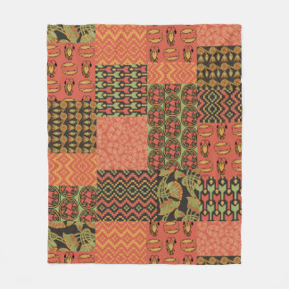 Tribal Egyptian Faux Patchwork Rusty Red Fleece Blanket