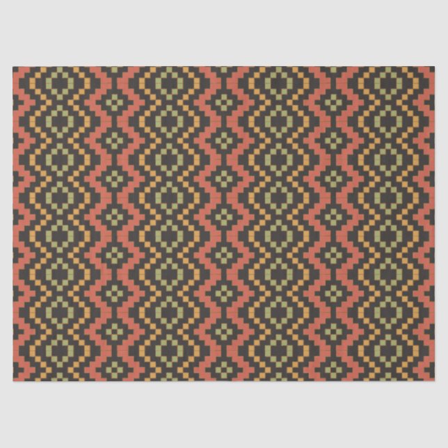 Tribal Egyptian Red Black Green Basket Weave Tissue Paper (Front)