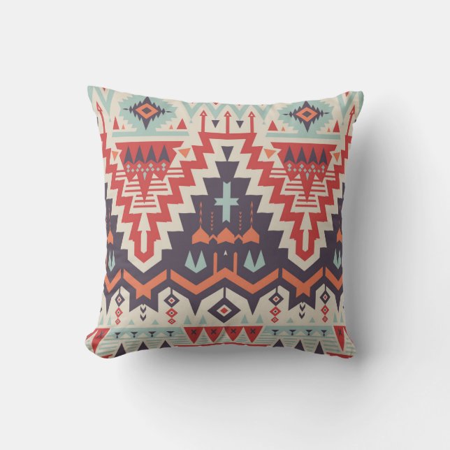 Tribal Elegance: Geometric Ethnic Print Throw Pillow (Front)