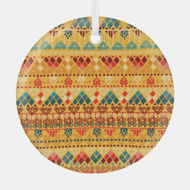 Tribal elements, versatile seamless pattern. glass ornament (Front)
