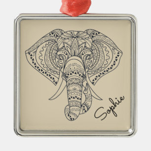 Tribal elephant African animal art personal name Metal Ornament