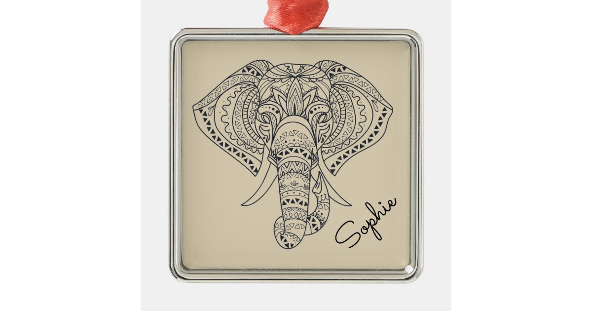 Tribal elephant African animal art personal name Metal Ornament | Zazzle