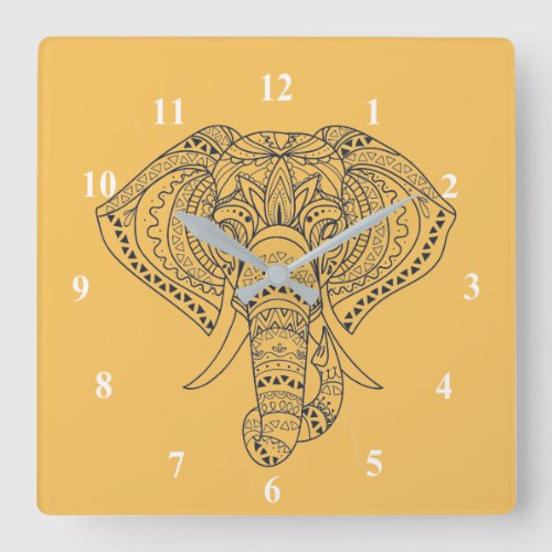 Tribal elephant African animal art Square Wall Clock