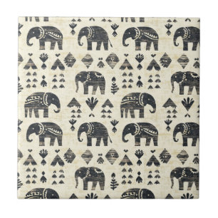 Tribal Elephant Boho Pattern (1) Ceramic Tile