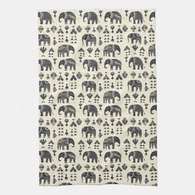 Tribal Elephant Boho Pattern (1) Kitchen Towel (Vertical)