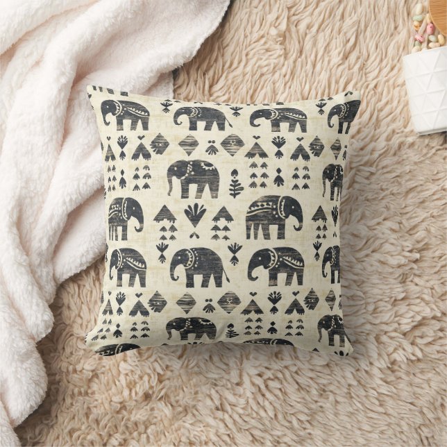 Tribal Elephant Boho Pattern (1) Throw Pillow (Blanket)