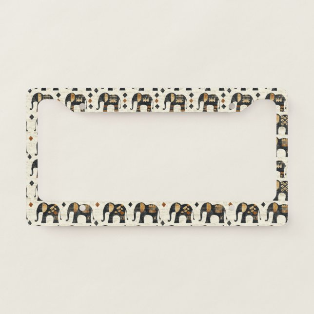 Tribal Elephant Boho Pattern (2) License Plate Frame (Front)