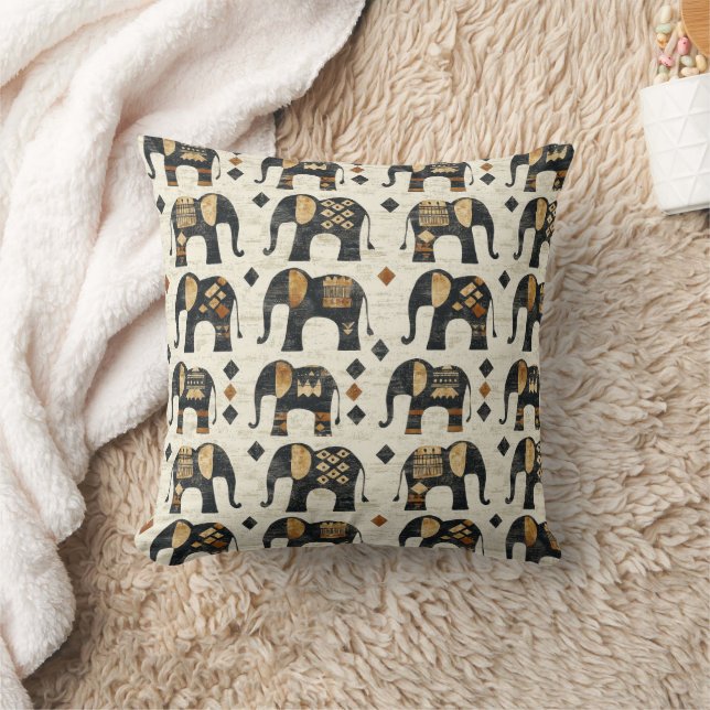 Tribal Elephant Boho Pattern (2) Throw Pillow (Blanket)