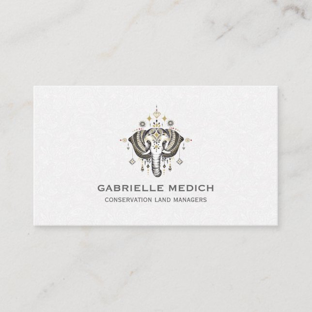 Tribal elephant head illustration business card (Front)