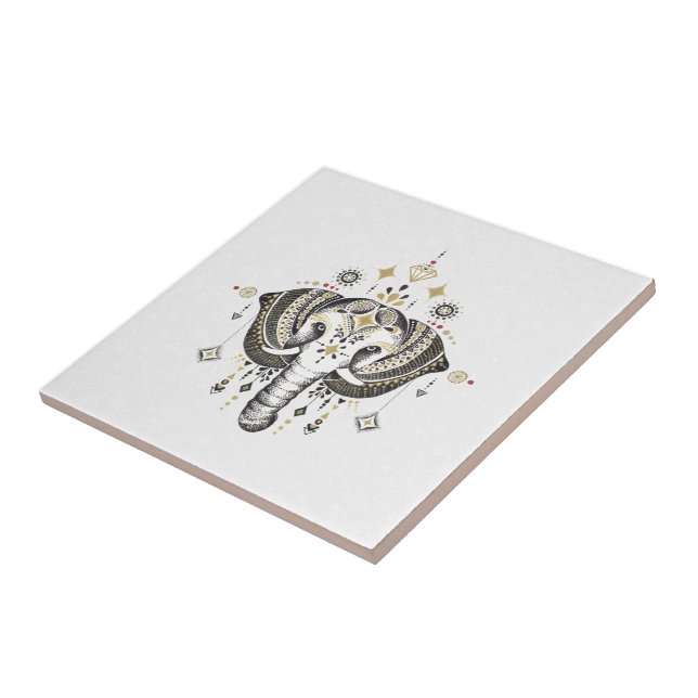 Tribal elephant head illustration business card sq ceramic tile (Side)